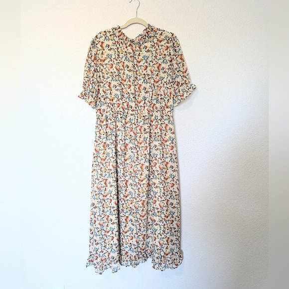 NWT Hayden The Becca Off White Floral Smocked Neck Midi Dress Modest 1XL Cream - Picture 5 of 10
